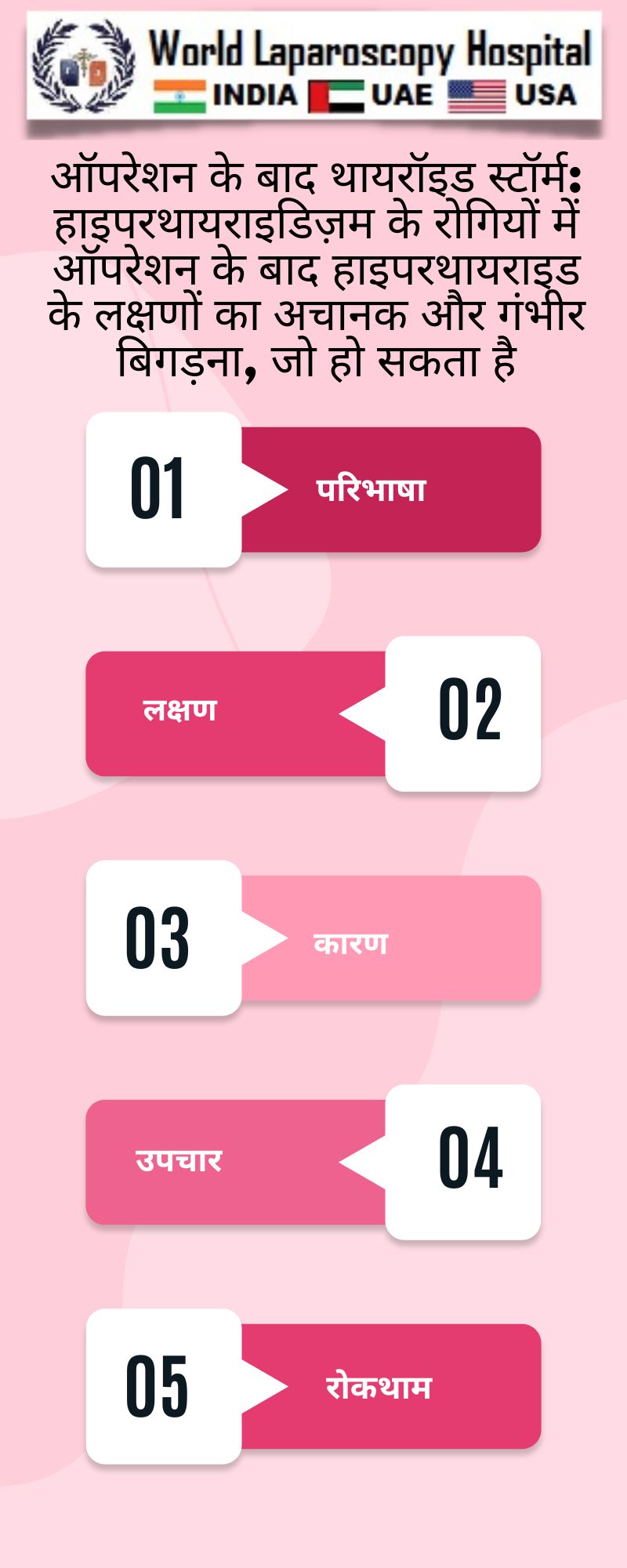 ऑपरेशन के बाद थायरॉइड स्टॉर्म: हाइपरथायराइडिज़म के रोगियों में ऑपरेशन के बाद हाइपरथायराइड के लक्षणों का अचानक और गंभीर बिगड़ना, जो हो सकता है